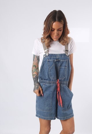 DUNGAREE SHORTS DENIM BICH REWORKED UK 14 (C51W)