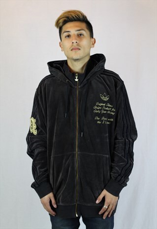 MENS RARE VINTAGE ADIDAS HOODIE JUMPER XL VELOUR FABRIC 90S