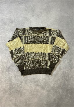 Vintage Abstract Knitted Jumper Patterned Grandad Sweater