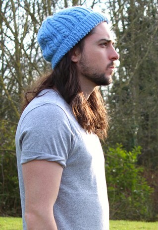 VINTAGE 80S KNIT HAT - UNISEX - BLUE - CLSSIC