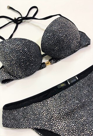 WOMENS FENDI BIKINI GREY FISH SCALE SHIMMER TWO PIECE SET