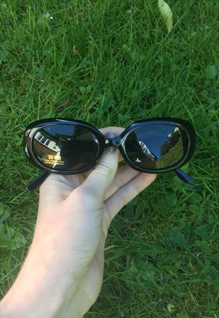 WOMENS FESTIVAL VINTAGE 80S 90S STYLE BLACK OVAL SUNGLASSES