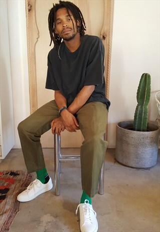 90S MINIMALIST PREPPY SKATER PLEATED GREEN CHINOS 30