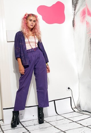 CROPPED TROUSERS 80S VINTAGE REWORKED PANTS IN PURPLE