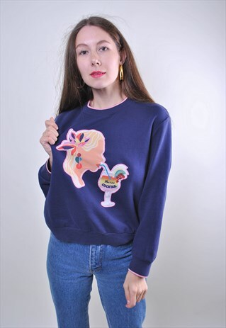 VINTAGE BLUE COCKTAIL HOLIDAY WOMAN SWEATSHIRT