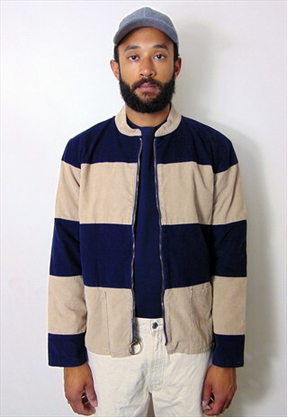 60S SURF INSPIRED HORIZONTAL STRIPE CORDUROY JACKET MEDIUM