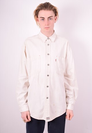 LEVI'S MENS VINTAGE DENIM SHIRT LARGE OFF WHITE 90'S