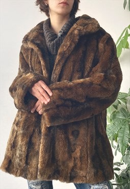 Vintage Y2K 00's Yessica Brown Faux Fur Classic Furry Coat