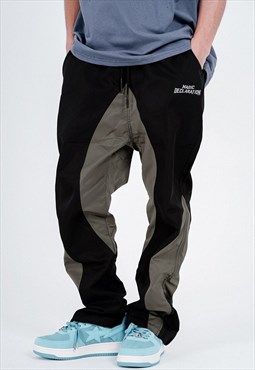 Contrast stitch pants two color joggers in black grey