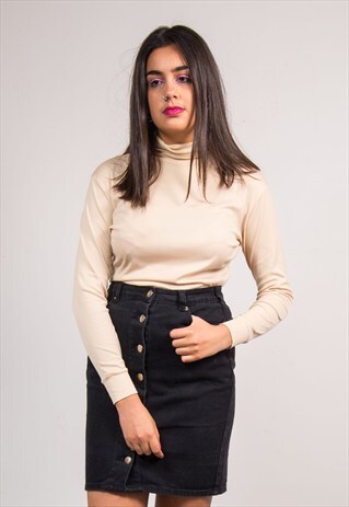 70'S VINTAGE CREAM ROLL NECK TOP
