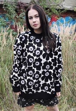 Floral sweater Daisy print top sunflower jumper in black