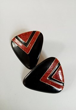 Red and black glitter enamel geometric statement earrings
