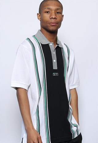 VINTAGE FILA CENTRAL LOGO POLO SHIRT BLACK AND WHITE