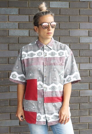 VINTAGE 1990S AZTEC PRINTED SHORT SLEEVED OVERSIZED SHIRT