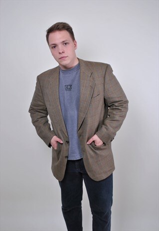 VINTAGE PLAID BLAZER, 90S BUTTON JACKET, SIZE L