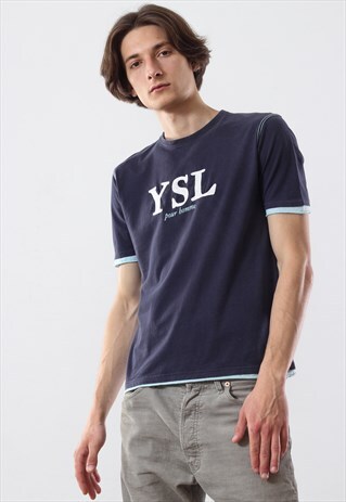 90'S VINTAGE MENS YVES SAINT LAURENT BIG LOGO T SHIRT TEE