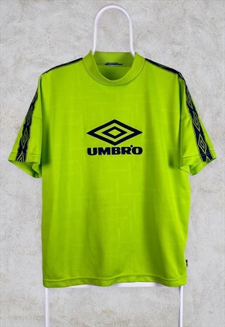 Vintage Umbro Green T-Shirt Spell Out Logo Taped Small