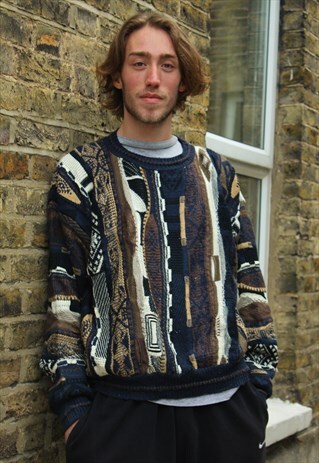 VINTAGE / 80'S / BLUE PATTERNED JUMPER