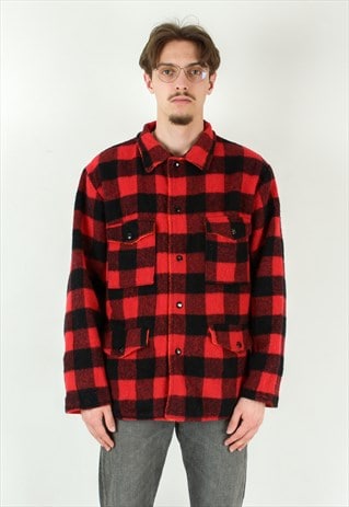 REVERSIBLE HUNTING MEN M WOOL SHIRT BUFFALO PLAID MACKINAW