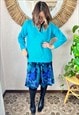 1970'S VINTAGE HAND KNIT TURQUOISE WOOL PULLOVER