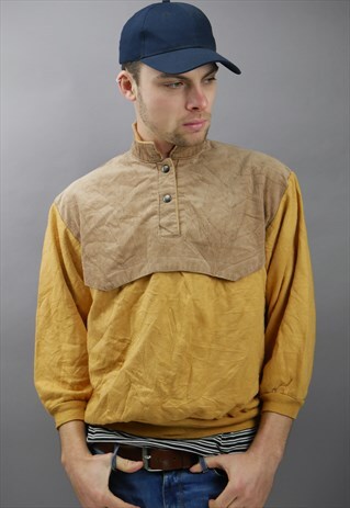 VINTAGE CORDUROY 1/4 ZIP SWEATER IN YELLOW