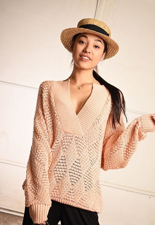 90'S NEUTRAL PEACH KNIT OVERSIZED FESTIVAL GARM JUMPER