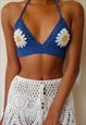 Iris Blue Crochet partywear halter neck crop top