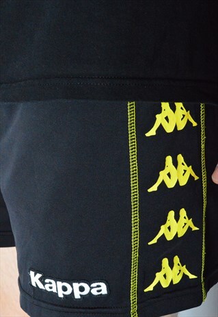 VINTAGE 90S BLACK YELLOW KAPPA SPORTS SHORTS