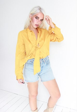 VINTAGE 70S GOLDEN YELLOW PUSSY BOW BLOUSE