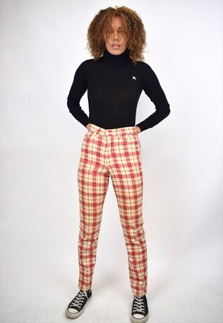 VINTAGE 90S RED/CREAM PLAID TROUSERS