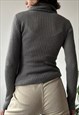 VINTAGE 00'S CASUAL GREY CHUNKY RIBBED COWL NECK KNIT JUMPER