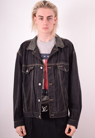 DIESEL MENS VINTAGE DENIM JACKET LARGE BLACK 90S