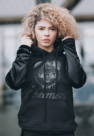 SAPPHIRE BLACK VELOUR SLEEVE HOODIE