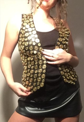 VINTAGE 90S LEATHER COINS GOLD MOSCHINO WAISTCOAT TOP