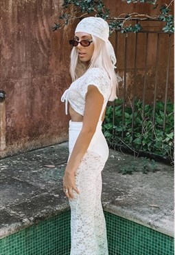 Off White Lace See Through Festival Party Headscarf