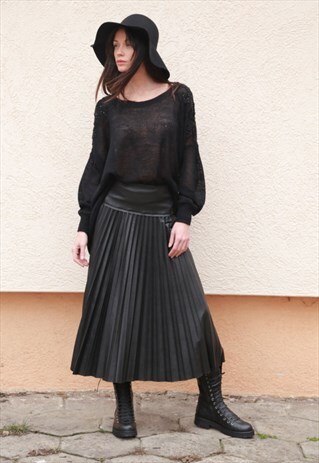 MIDI LEATHER SKIRT PLEATED CASUAL ALL SEASON F1565