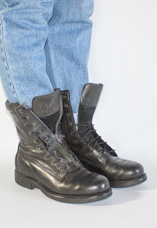 RETRO CAT ZIP & LACE UP GRUNGE WORK BOOTS UK8