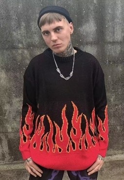 Box fit flame knitted sweatshirt red fire knitwear jumper