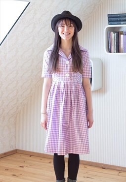Purple and white checked cotton dress