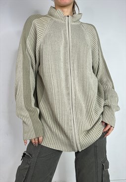 Vintage Y2k Knit Jumper Zip Up Ribbed Cardigan 90s Baggy