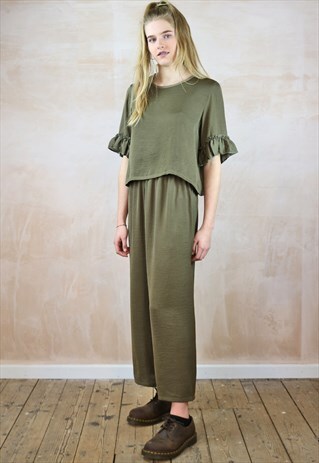 GREEN SILKY FRILL CO-ORDINATES