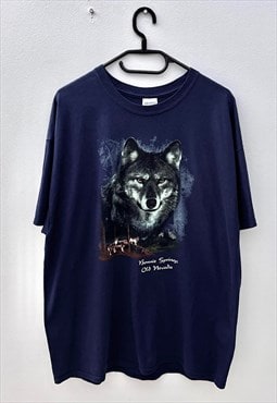 Gildan wolf Nevada navy blue animal T-shirt XL
