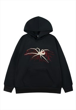Spider hoodie embellished goth pullover punk jumper in black