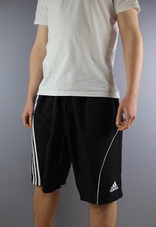 VINTAGE ADIDAS SHORTS IN BLACK WITH POCKETS, EMBROIDERED LOG