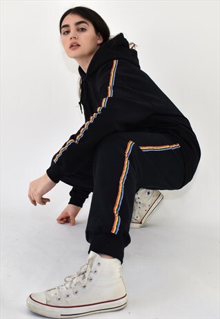 G&G UNISEX BLACK RAINBOW RIBBON TRACKSUIT SET