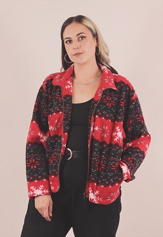 VINTAGE 90S CRAZY PRINT FLEECE JACKET /A14047