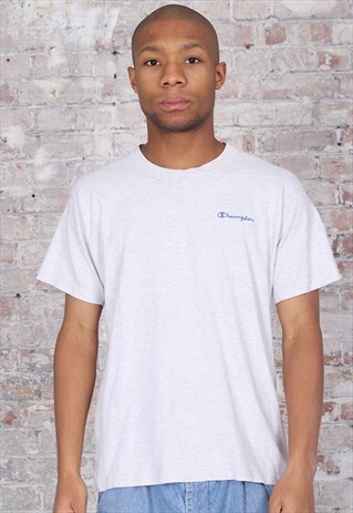 VINTAGE CHAMPION LOGO SPELL OUT T-SHIRT GREY