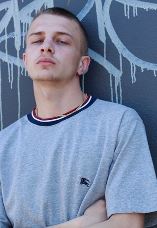 BURBERRY LONDON Y2K MARL GREY EMBROIDERED LOGO TSHIRT