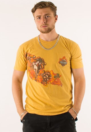 VINTAGE 90S YELLOW HARLEY DAVIDSON T-SHIRT TEE