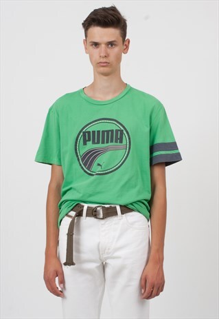 90S VINTAGE GREEN PUMA LOGO CREW NECK T-SHIRT